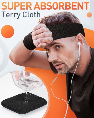 Tanluhu Sweatbands Sport Headbands/Wristbands for Working Out, Exercise, Tennis, Basketball, Running - Terry Cloth Athletic Sweat Cotton Headband Outdoor for Men & Women in Kuwait