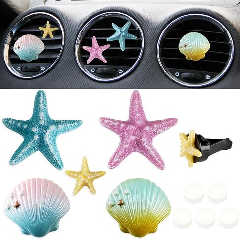 5PCS Sea Shells Car Air Vent Clips Starfish Air Conditioning Outlet Clip Seashells Car Air Freshener Clips Diffuser with Refill Pads Beach Theme Car Interior Decor Cute Car Accessories for Women in Kuwait