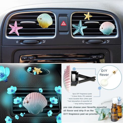 5PCS Sea Shells Car Air Vent Clips Starfish Air Conditioning Outlet Clip Seashells Car Air Freshener Clips Diffuser with Refill Pads Beach Theme Car Interior Decor Cute Car Accessories for Women in Kuwait