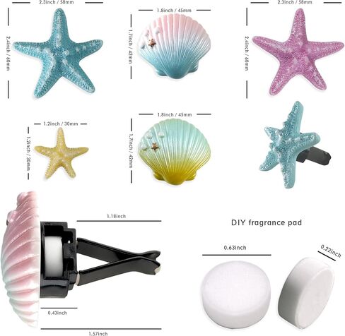 5PCS Sea Shells Car Air Vent Clips Starfish Air Conditioning Outlet Clip Seashells Car Air Freshener Clips Diffuser with Refill Pads Beach Theme Car Interior Decor Cute Car Accessories for Women in Kuwait