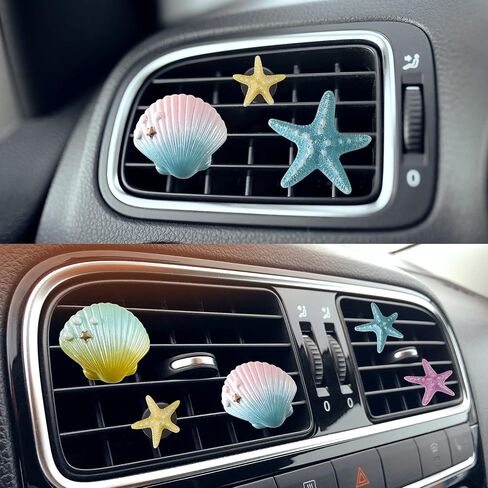 5PCS Sea Shells Car Air Vent Clips Starfish Air Conditioning Outlet Clip Seashells Car Air Freshener Clips Diffuser with Refill Pads Beach Theme Car Interior Decor Cute Car Accessories for Women in Kuwait