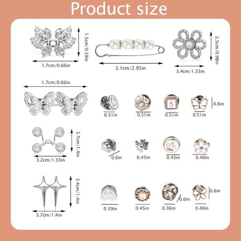 ZZXLLRO 51Pcs Pant Waist Tightener, Butterfly Jeans Buttons for Loose Jeans, Adjustable & Detachable Crystal Pants Clips for Waist, No Sew Button for Jeans to Make Smaller in Saudi Arabia