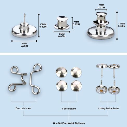 ماين بانت الخصر المشدود، 4 مجموعات زر الجينز المشدود، دبابيس زر للجينز، زر للجينز لجعل الخصر أصغر مشدود للسراويل النسائية، لا يتطلب الخياطة سهلة التركيب والإزالة (ديزي) in Kuwait