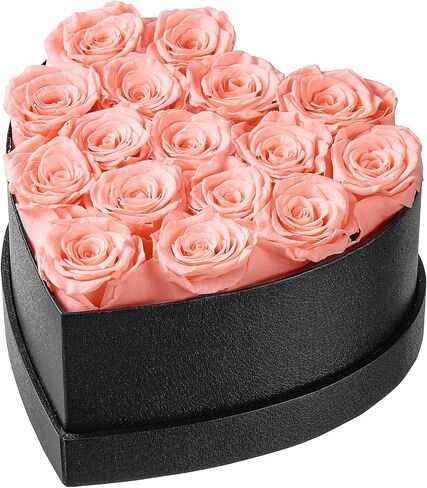 زهور إترفيلد إلى الأبد في صندوق على شكل قلب، ورود محفوظة تدوم لأكثر من عام، هدايا للأم والزوجة وعيد الحب وعيد الأم (صندوق أسود، 16 وردة شامبانيا) in Kuwait