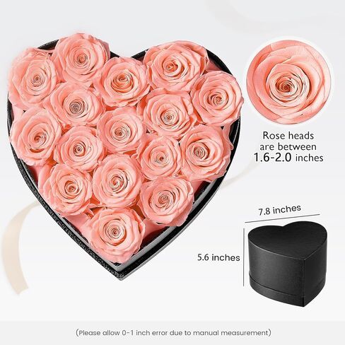 زهور إترفيلد إلى الأبد في صندوق على شكل قلب، ورود محفوظة تدوم لأكثر من عام، هدايا للأم والزوجة وعيد الحب وعيد الأم (صندوق أسود، 16 وردة شامبانيا) in Kuwait