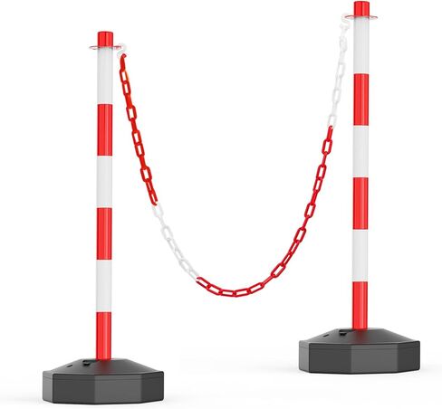 2 Pack Expandable Delineator Post Cones with Fillable Base, Portable Traffic Safety Barriers, 8Ft Plastic Chain Stanchion for Parking Lot and Construction lot [Red/White] in Saudi Arabia