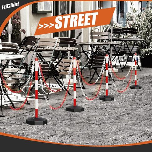 2 Pack Expandable Delineator Post Cones with Fillable Base, Portable Traffic Safety Barriers, 8Ft Plastic Chain Stanchion for Parking Lot and Construction lot [Red/White] in Saudi Arabia