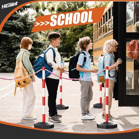 2 Pack Expandable Delineator Post Cones with Fillable Base, Portable Traffic Safety Barriers, 8Ft Plastic Chain Stanchion for Parking Lot and Construction lot [Red/White] in Saudi Arabia