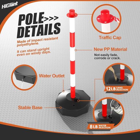 2 Pack Expandable Delineator Post Cones with Fillable Base, Portable Traffic Safety Barriers, 8Ft Plastic Chain Stanchion for Parking Lot and Construction lot [Red/White] in Saudi Arabia