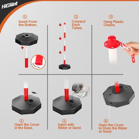 2 Pack Expandable Delineator Post Cones with Fillable Base, Portable Traffic Safety Barriers, 8Ft Plastic Chain Stanchion for Parking Lot and Construction lot [Red/White] in Saudi Arabia