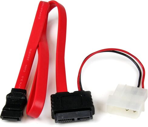 StarTech.com 20in Slimline SATA to SATA with LP4 Power Cable Adapter - slim SATA Adapter - slimline Adapter - slim SATA to SATA (SLSATAF20) Red in Saudi Arabia