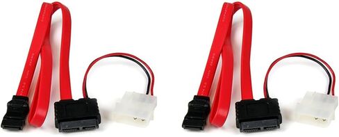 StarTech.com 20in Slimline SATA to SATA with LP4 Power Cable Adapter - slim SATA Adapter - slimline Adapter - slim SATA to SATA (SLSATAF20) Red in Saudi Arabia