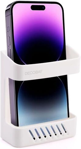 حامل هاتف D5 مثبت على الحائط، حامل هاتف مع فتحة شحن كابل، متوافق مع iPhone، جهاز التحكم عن بعد للتلفزيون، الهاتف الذكي، صندوق التحكم عن بعد على الحائط بجانب السرير، صندوق تخزين متعدد الأغراض (أبيض) in Kuwait