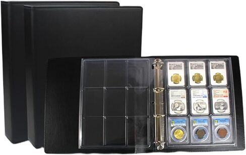 MUDOR Classic Binder with 2 Sheets Slab Pages, Coin Slab Album Set, Encap Coin Storage Sleeves Compatible with PCGS NGC Certified Holder (86x64mm-18 Pockets Binder) in Saudi Arabia