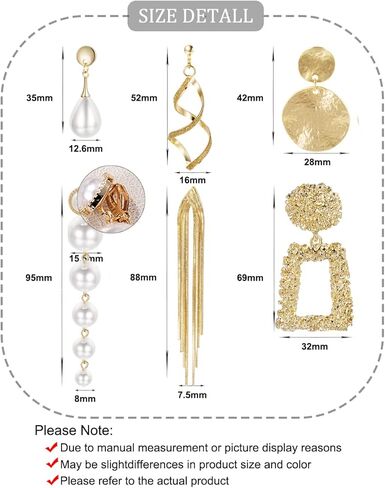 6 أزواج كليب على الأقراط للنساء الفتيات هيبوالرجينيك خفيفة الوزن شرابة نمط هندسي كليب على استرخى غير ثقب طقم من الحلقان in Kuwait