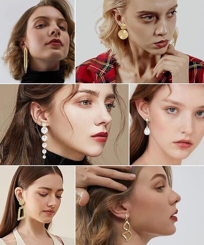 6 أزواج كليب على الأقراط للنساء الفتيات هيبوالرجينيك خفيفة الوزن شرابة نمط هندسي كليب على استرخى غير ثقب طقم من الحلقان in Kuwait