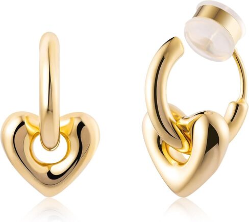 LAXPICOL جميل الذهب القلب كليب على هوب أقراط للنساء الفتيات 14K مطلية بالذهب غير مثقوب أقراط أنبوب الأطواق in Kuwait