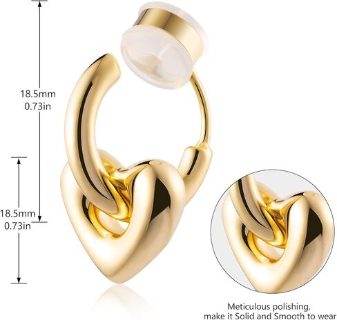 LAXPICOL جميل الذهب القلب كليب على هوب أقراط للنساء الفتيات 14K مطلية بالذهب غير مثقوب أقراط أنبوب الأطواق in Kuwait