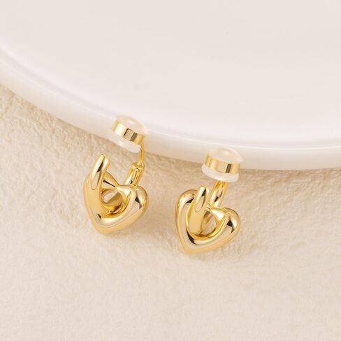 LAXPICOL جميل الذهب القلب كليب على هوب أقراط للنساء الفتيات 14K مطلية بالذهب غير مثقوب أقراط أنبوب الأطواق in Kuwait