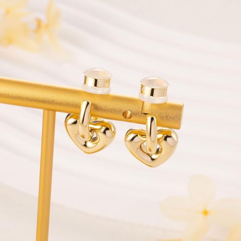 LAXPICOL جميل الذهب القلب كليب على هوب أقراط للنساء الفتيات 14K مطلية بالذهب غير مثقوب أقراط أنبوب الأطواق in Kuwait