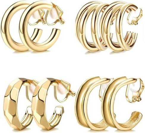 2/4 Pairs Gold Clip on Earrings Women 14K Gold Plated Clip on Hoop Earrings Twist Round Chunky Hoop Earrings Clip on Earrings No Piercing Fake Earrings Jewelry Gifts in Saudi Arabia