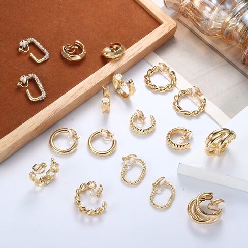 2/4 Pairs Gold Clip on Earrings Women 14K Gold Plated Clip on Hoop Earrings Twist Round Chunky Hoop Earrings Clip on Earrings No Piercing Fake Earrings Jewelry Gifts in Saudi Arabia