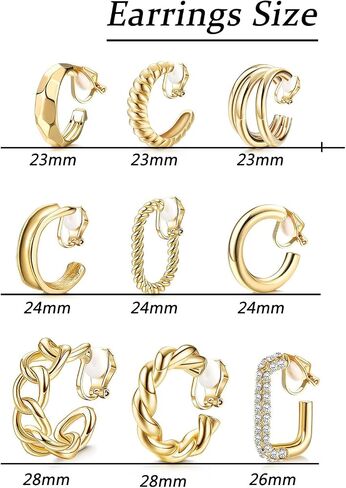 2/4 Pairs Gold Clip on Earrings Women 14K Gold Plated Clip on Hoop Earrings Twist Round Chunky Hoop Earrings Clip on Earrings No Piercing Fake Earrings Jewelry Gifts in Saudi Arabia