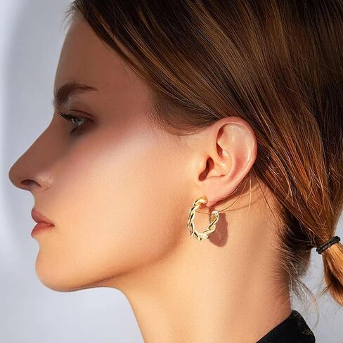 2/4 Pairs Gold Clip on Earrings Women 14K Gold Plated Clip on Hoop Earrings Twist Round Chunky Hoop Earrings Clip on Earrings No Piercing Fake Earrings Jewelry Gifts in Saudi Arabia