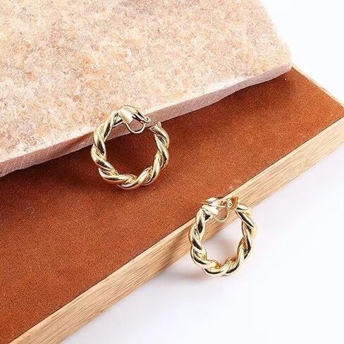 2/4 Pairs Gold Clip on Earrings Women 14K Gold Plated Clip on Hoop Earrings Twist Round Chunky Hoop Earrings Clip on Earrings No Piercing Fake Earrings Jewelry Gifts in Saudi Arabia