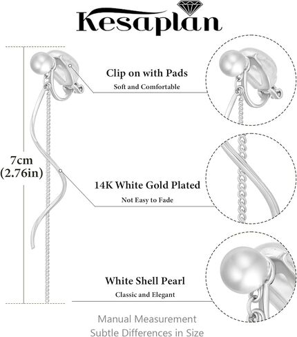Clip on Earrings for Women 14K Gold Plated Long Dangle White Pearl Earrings Simple No Piercing Hoop Stud Earrings Lightweight Curve Tassel Chain Ear Clips Minimalist Jewelry Wedding Christmas Gift in Kuwait
