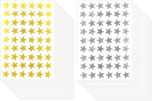 SAVITA 2160pcs/ 40 Sheets Star Reward Stickers, 1.3cm/0.5 Inch Mini Star Stickers Incentive Stickers Foil Star Sticker Labels for Kids School Home Office and DIY(Gold, Silver) in Saudi Arabia