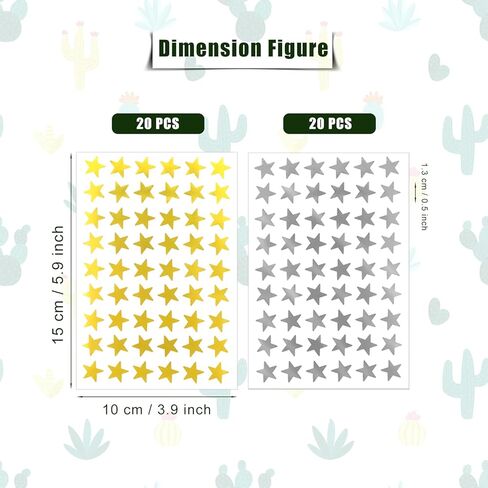 SAVITA 2160pcs/ 40 Sheets Star Reward Stickers, 1.3cm/0.5 Inch Mini Star Stickers Incentive Stickers Foil Star Sticker Labels for Kids School Home Office and DIY(Gold, Silver) in Saudi Arabia
