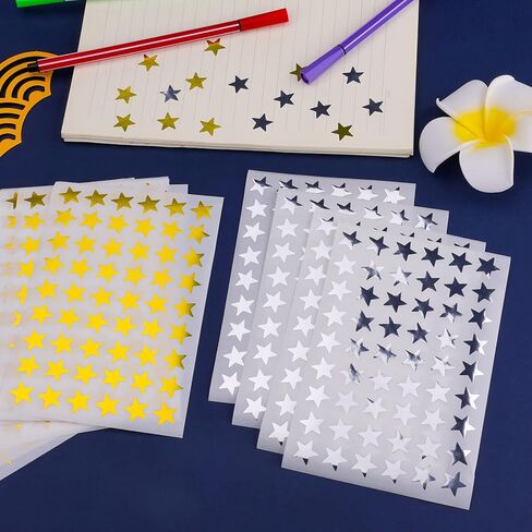 SAVITA 2160pcs/ 40 Sheets Star Reward Stickers, 1.3cm/0.5 Inch Mini Star Stickers Incentive Stickers Foil Star Sticker Labels for Kids School Home Office and DIY(Gold, Silver) in Saudi Arabia