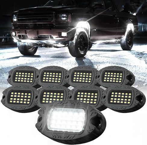 8 القرون سبيكة بيضاء نقية LED أضواء الصخور للشاحنات مقطورة جيب الطرق الوعرة سيارات السيدان ATV UTV بيك اب، 6000K أبيض تحت إضاءة السيارة، IP68 مقاوم للماء معدن تحت التوهج ضوء السيارة مجموعة الإضاءة السفلية in Kuwait