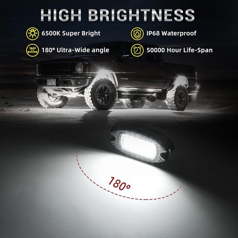 8 القرون سبيكة بيضاء نقية LED أضواء الصخور للشاحنات مقطورة جيب الطرق الوعرة سيارات السيدان ATV UTV بيك اب، 6000K أبيض تحت إضاءة السيارة، IP68 مقاوم للماء معدن تحت التوهج ضوء السيارة مجموعة الإضاءة السفلية in Kuwait