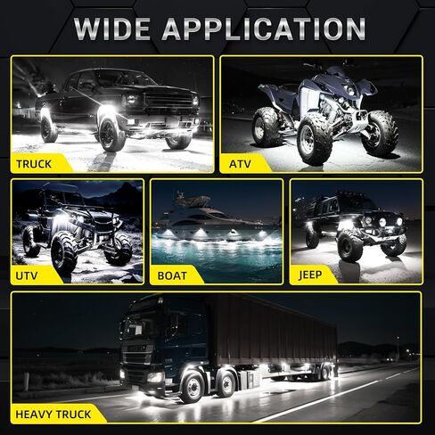 8 القرون سبيكة بيضاء نقية LED أضواء الصخور للشاحنات مقطورة جيب الطرق الوعرة سيارات السيدان ATV UTV بيك اب، 6000K أبيض تحت إضاءة السيارة، IP68 مقاوم للماء معدن تحت التوهج ضوء السيارة مجموعة الإضاءة السفلية in Kuwait
