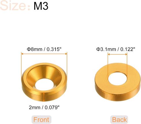 30pcs Countersunk Washer M3 Anodized Aluminum Alloy Finishing Washers, Screw Gaskets for Mechanical Accessories Parts, Golden in Saudi Arabia