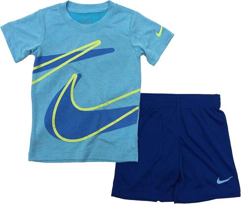 طقم تي شيرت وشورت قصير الأكمام للأولاد من Nike Kids Baby Boy's Dri-Fit مكون من قطعتين (طفل صغير) Indigo Force 2T طفل صغير in Saudi Arabia