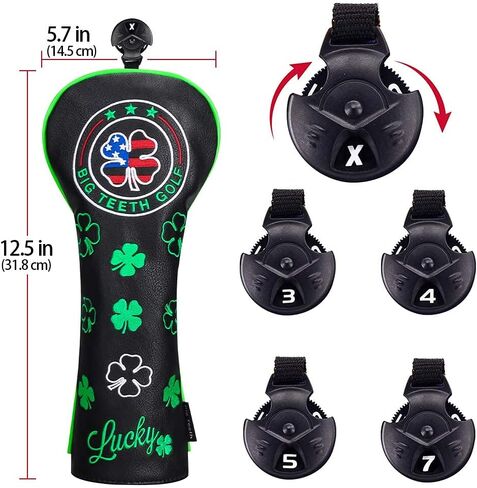أغطية رأس الجولف ذات الأسنان الكبيرة، غطاء ممر هجين للسائق، واقي نادي الجولف، Lucky Clover ونمط الولايات المتحدة الأمريكية، أسود (غطاء السائق) in Kuwait