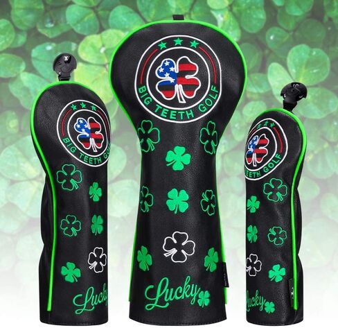 أغطية رأس الجولف ذات الأسنان الكبيرة، غطاء ممر هجين للسائق، واقي نادي الجولف، Lucky Clover ونمط الولايات المتحدة الأمريكية، أسود (غطاء السائق) in Kuwait