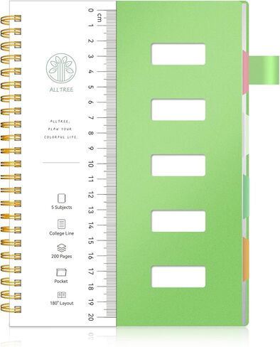 دفتر ملاحظات حلزوني من Alltree 5 موضوعات، دفتر ملاحظات مسطر بالكلية مع علامات تبويب فهرس، مجلة اللوازم المكتبية مع 200 صفحة، فواصل ملونة ومسطرة للطالبات، المعلم، برتقالي، 7 بوصة × 10 بوصة in Kuwait