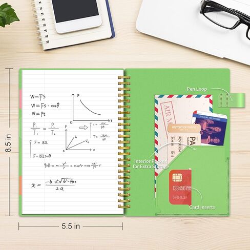 دفتر ملاحظات حلزوني من Alltree 5 موضوعات، دفتر ملاحظات مسطر بالكلية مع علامات تبويب فهرس، مجلة اللوازم المكتبية مع 200 صفحة، فواصل ملونة ومسطرة للطالبات، المعلم، برتقالي، 7 بوصة × 10 بوصة in Kuwait