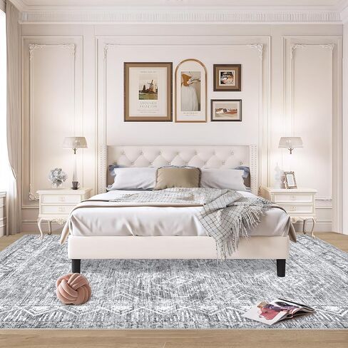 سجادة مغربية كبيرة المساحة 5 × 7 - سجادة ناعمة قابلة للغسل في الغسالة بتصميم هندسي بوهو المتعثرة، سجادة أرضية داخلية مقاومة للبقع لغرفة النوم وطاولة الطعام وغرفة الأطفال والمكتب المنزلي (5 × 7، بيج) in Kuwait