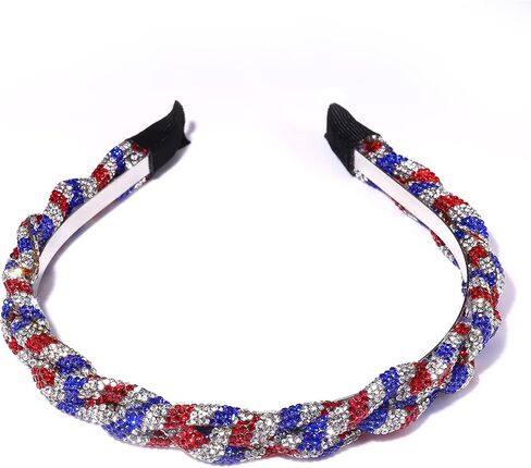 4th of July Patriotic Headband Rhinestone Red White Blue Stripes Twist Hadpiece Independence Day American Flag Hairband in Saudi Arabia