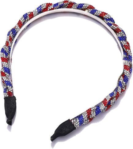 4th of July Patriotic Headband Rhinestone Red White Blue Stripes Twist Hadpiece Independence Day American Flag Hairband in Saudi Arabia