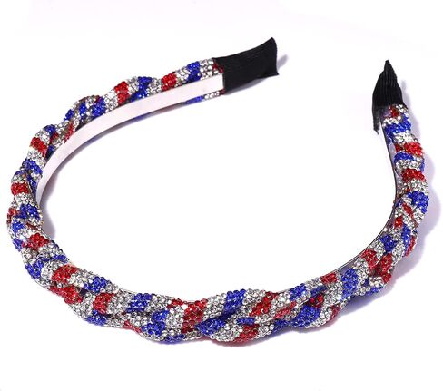 4th of July Patriotic Headband Rhinestone Red White Blue Stripes Twist Hadpiece Independence Day American Flag Hairband in Saudi Arabia