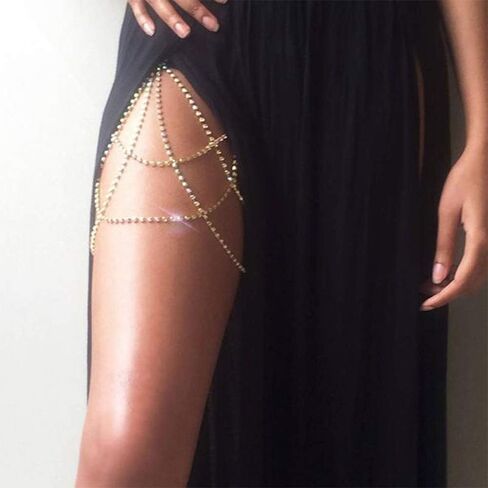 Bohemian Rhinestone Multi Layers Leg Thigh Chain Shiny Tennis Chain Summer Beach Bikini Body Chain Crystal Sexy Body Jewelry for Women and Girls (Silver) in Kuwait