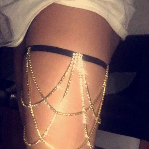 Bohemian Rhinestone Multi Layers Leg Thigh Chain Shiny Tennis Chain Summer Beach Bikini Body Chain Crystal Sexy Body Jewelry for Women and Girls (Silver) in Kuwait