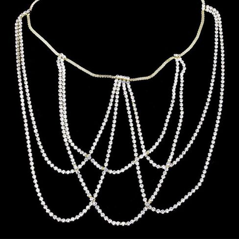 Bohemian Rhinestone Multi Layers Leg Thigh Chain Shiny Tennis Chain Summer Beach Bikini Body Chain Crystal Sexy Body Jewelry for Women and Girls (Silver) in Kuwait