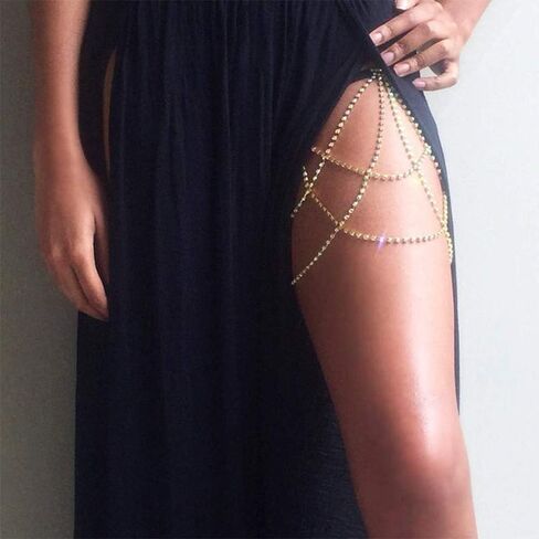 Bohemian Rhinestone Multi Layers Leg Thigh Chain Shiny Tennis Chain Summer Beach Bikini Body Chain Crystal Sexy Body Jewelry for Women and Girls (Silver) in Kuwait